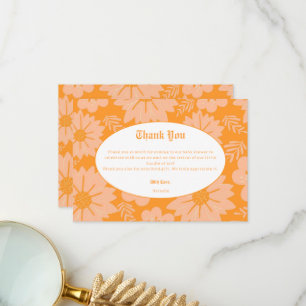 Retro Peach Fuzz Orange Color Flower Pattern Thank You Card