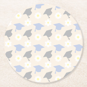 Retro Peach Graduation Round Paper Coaster