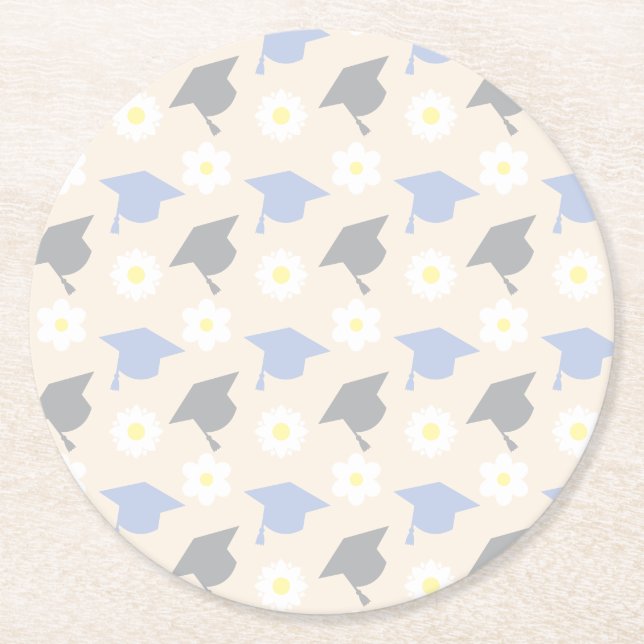 Retro Peach Graduation Round Paper Coaster (Front)