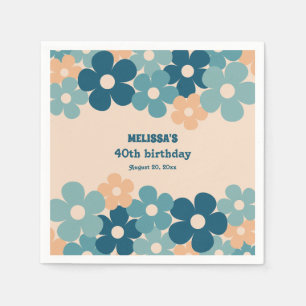 Retro Peach Green Boho Flower 40th Birthday Napkins