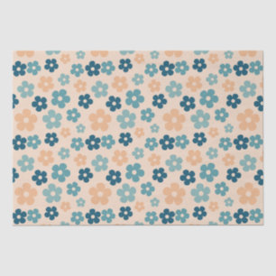 Retro Peach Green Boho Flower Happy Birthday  Tissue Paper