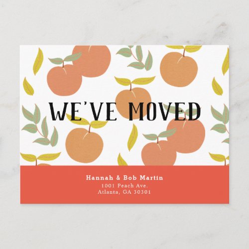 Retro Peach  Leaf Pattern Pink Moving Announcement Postcard