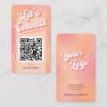 Retro Peach Let's Connect Social Media QR Code Business Card | Zazzle