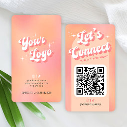 Retro Peach Let's Connect Social Media QR Code Business Card | Zazzle
