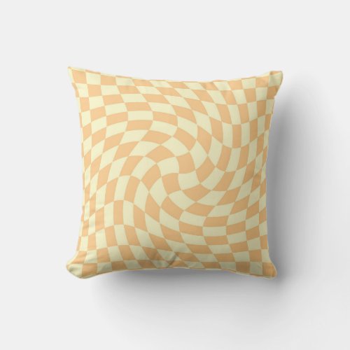 Retro Peach Orange Pastel Warped Checkerboard  Throw Pillow