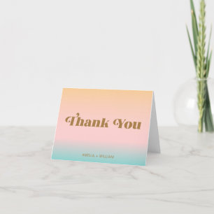 Retro Peach Pastel Gradient Unique Bright Wedding Letterpress Thank You Card