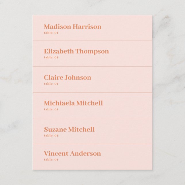 Retro Peach Pink Orange Wedding Place Card DIY (Front)