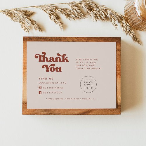 Retro peach pink Thank you package insert card