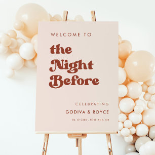 Retro peach pink The Night before welcome sign