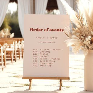 Retro Peach Pink Wedding Order of Events Sign