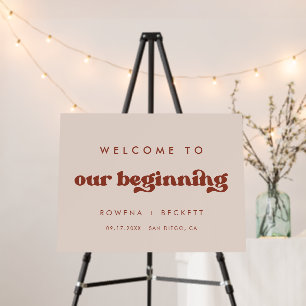 Retro Peach Pink Welcome to our Beginning Sign