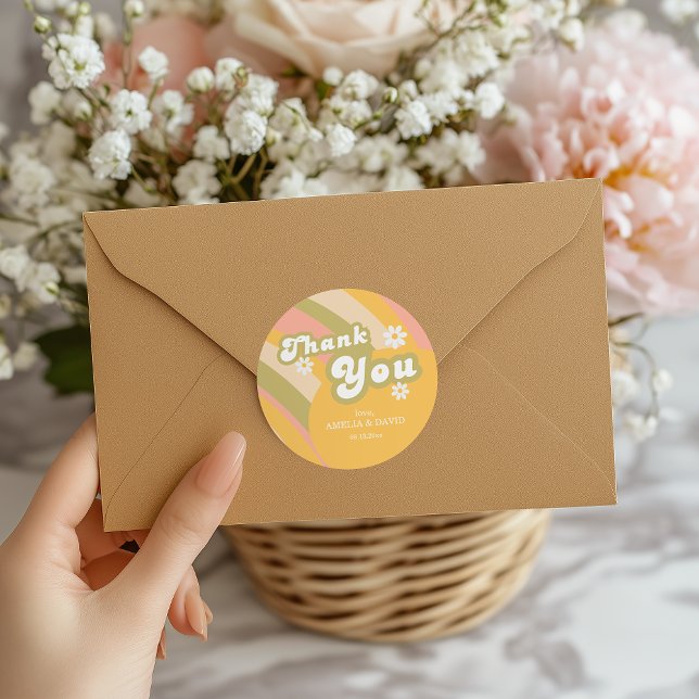 Retro Peach Rainbow Thank You Sticker Daisies (Creator Uploaded)