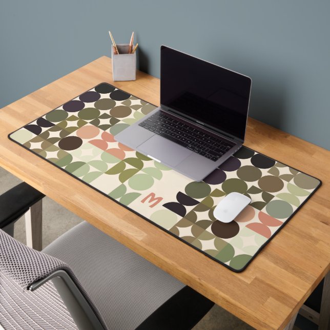 Retro Peach Red Brown Olive Green Pop Art Pattern Desk Mat (Office 2)