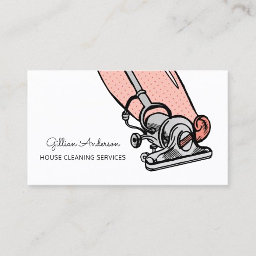 Retro Peach Vacuum Cleaner House Cleaning Services Business Card