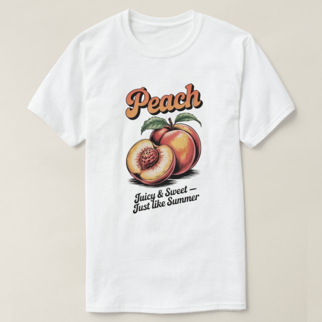 Retro Peach Vintage Fruit Illustration T-Shirt (Design Front)