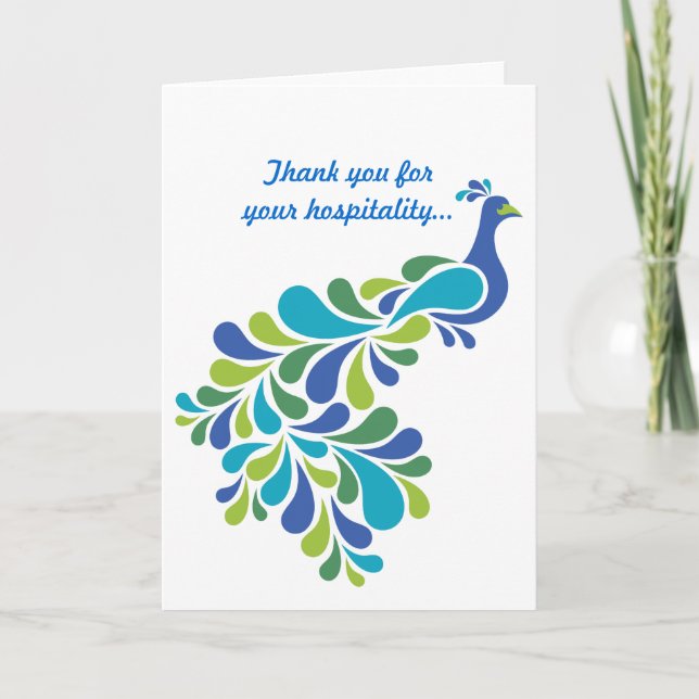 Retro Peacock Letterpress Thank You Card (Front)