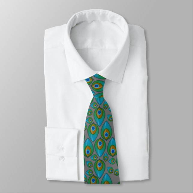 Retro Peacock Pattern Neck Tie (Tied)
