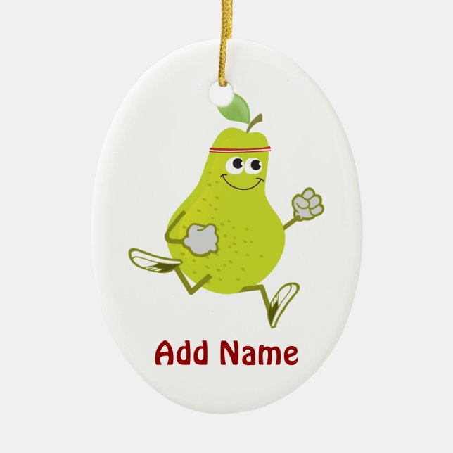 Retro Pear Runner Ceramic Ornament (Front)