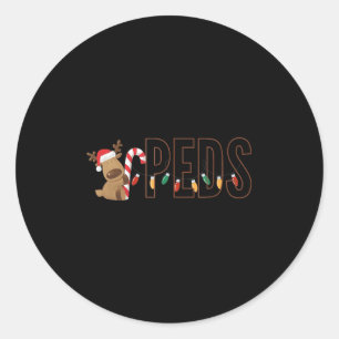 Retro Pediatrics Christmas Lights Reindeer Peds Nu Classic Round Sticker