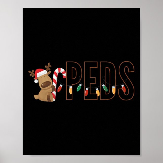 Retro Pediatrics Christmas Lights Reindeer Peds Nu Poster (Front)
