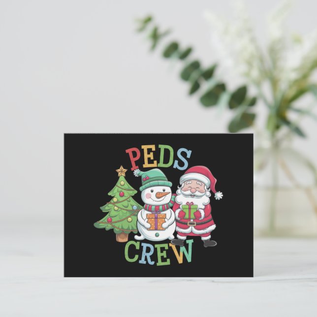 Retro Peds Crew Christmas Pediatric Nurse Nursing  Holiday Postcard (Standing Front)