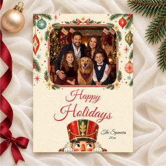 Retro Peekaboo Nutcracker Christmas Photo Card