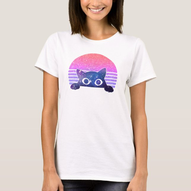 Retro Peeking Cute Cat T-Shirt (Front)