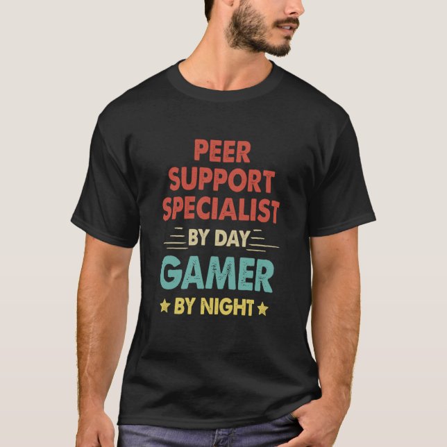 Retro Peer Support Specialist By Day Gamer By Nigh T-Shirt (Front)
