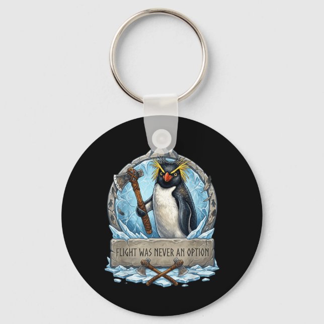 Retro Penguin Knife Meme Flight Never Option Humor Keychain (Front)