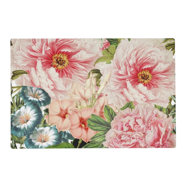 Retro Peony Flower Spring Floral Pattern Placemat (Front)
