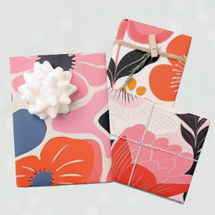 Retro Peony Flower Wrapping Paper Sheets
