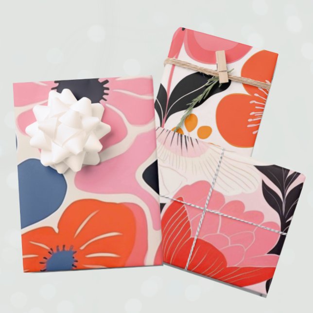 Retro Peony Flower Wrapping Paper Sheets (Creator Uploaded)
