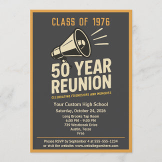 Retro Pep Rally Style 50 Year Class Reunion Invitation