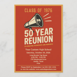 Retro Pep Rally Style 50 Year Class Reunion Invitation