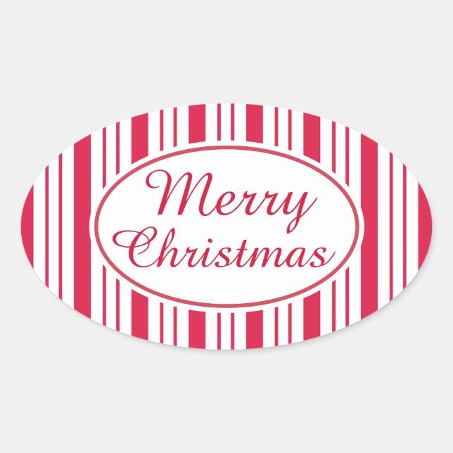 Retro Peppermint Merry Christmas Gift Tag Stickers (Front)