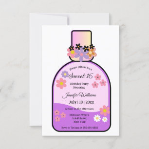 retro perfume sweet 16 pink glitters floral simple invitation