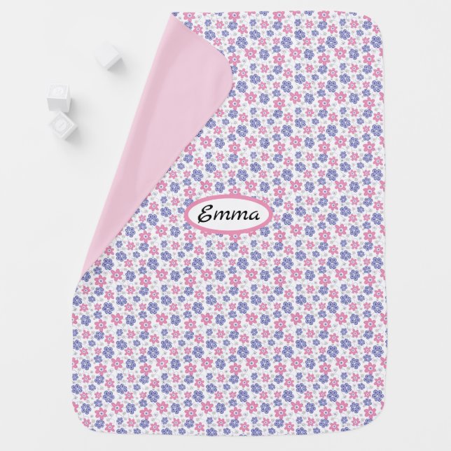 Retro Periwinkle Lavender Pink Flowers  Baby Blanket (In Situ)