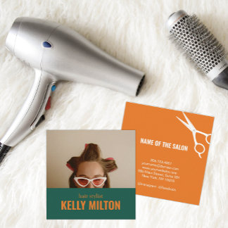 Retro Personalize Photo Hairdresser Barber Salon Square Business Card