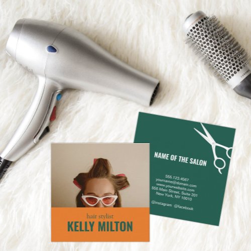 Retro Personalize Photo Hairdresser Barber Salon Square Business Card