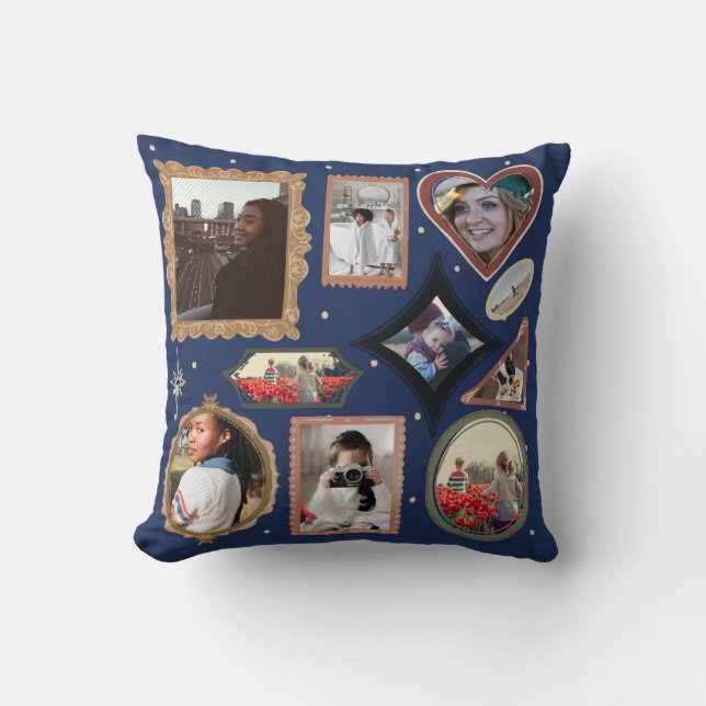 Retro Personalized 12 Photo Collage Template DIY Throw Pillow (Front)