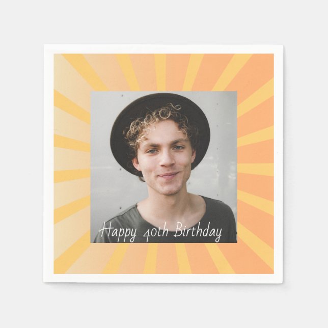 Retro Personalized 40th Birthday Photo  Napkins (Front)