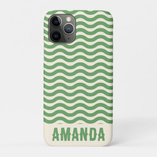 Retro Personalized Abstract Wavy Lines Green iPhone 11 Pro Case