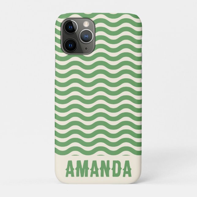 Retro Personalized Abstract Wavy Lines Green Case-Mate iPhone Case (Back)