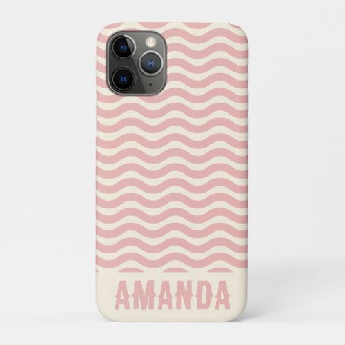 Retro Personalized Abstract Wavy Lines Pink  iPhone 11 Pro Case