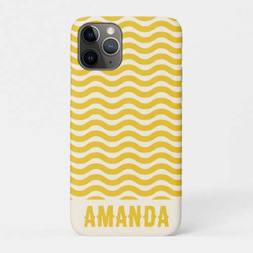 Retro Personalized Abstract Wavy Lines Yellow iPhone 11 Pro Case