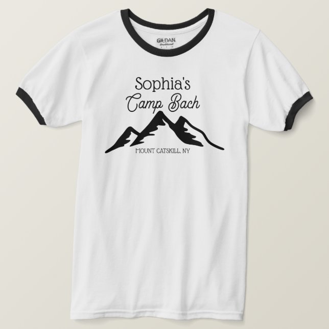 Retro Personalized Camp Bach Mountains Black  T-Shirt (Design Front)