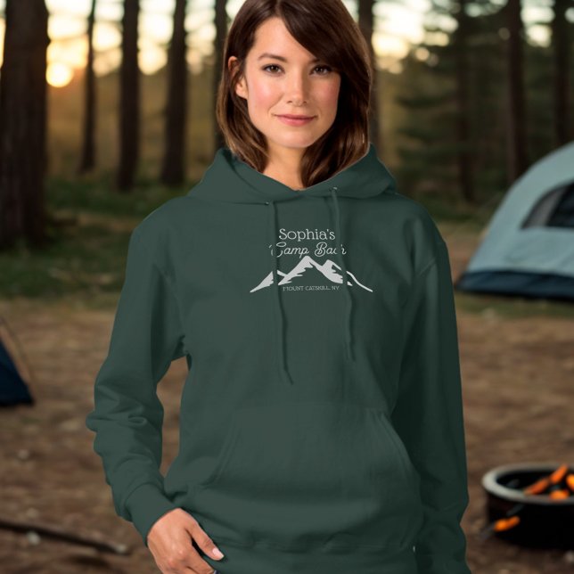 Retro Personalized Camp Bach Mountains Green  Hoodie (A cozy hoodie for all your campers.)