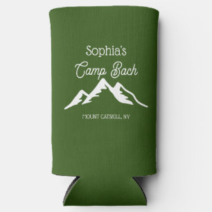 Retro Personalized Camp Bach Mountains Green  Seltzer Can Cooler