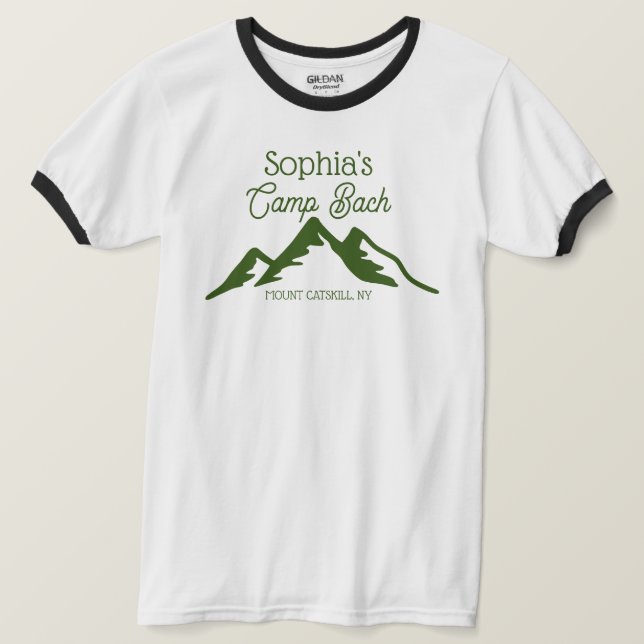 Retro Personalized Camp Bach Mountains Green  T-Shirt (Design Front)