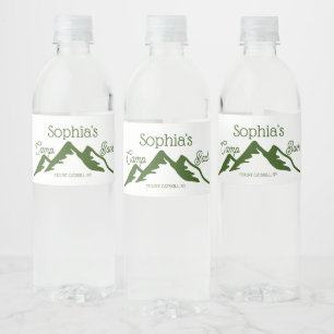 Retro Personalized Camp Bach Mountains Green Water Bottle Label